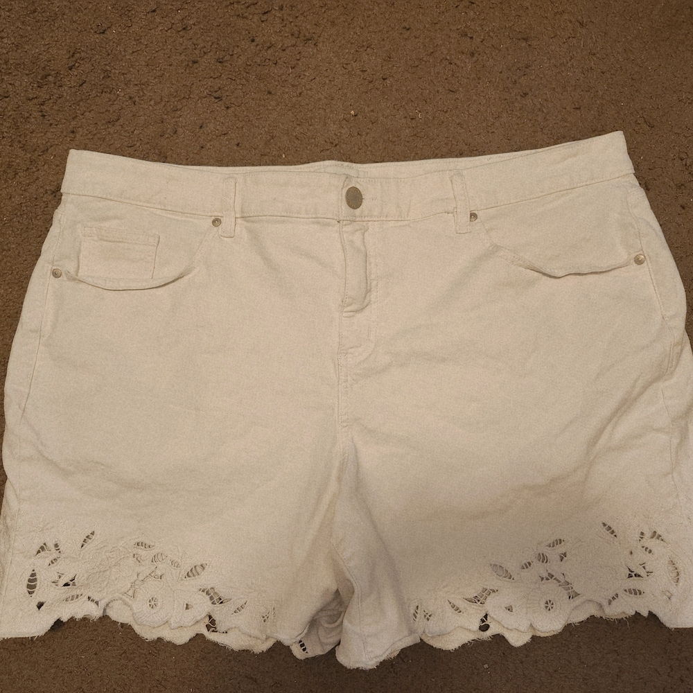 Lane Bryant Cream Lace Trim Jean Shorts